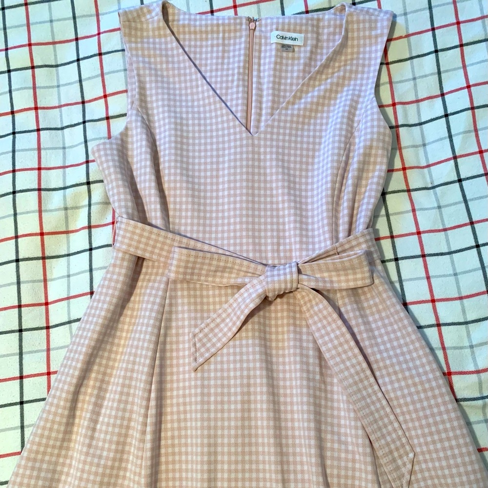COPY - Calvin Klein Baby Pink and white Checkered Dress